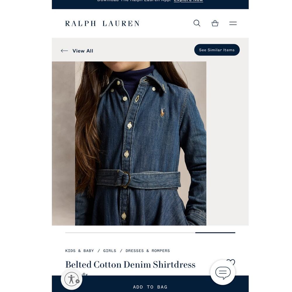 Ralph Lauren Blue Belted Cotton Denim Shirtdress / Size-3-3T - Picture 15 of 16
